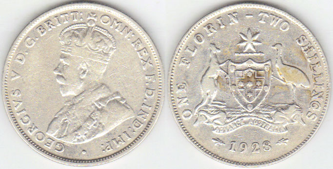 1928 Australia silver Florin A001215